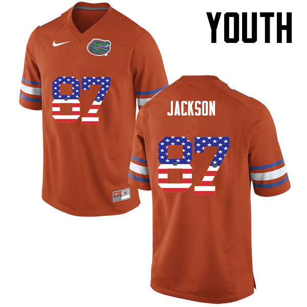 Youth Florida Gators #87 Kalif Jackson College Football USA Flag Fashion Jerseys-Orange